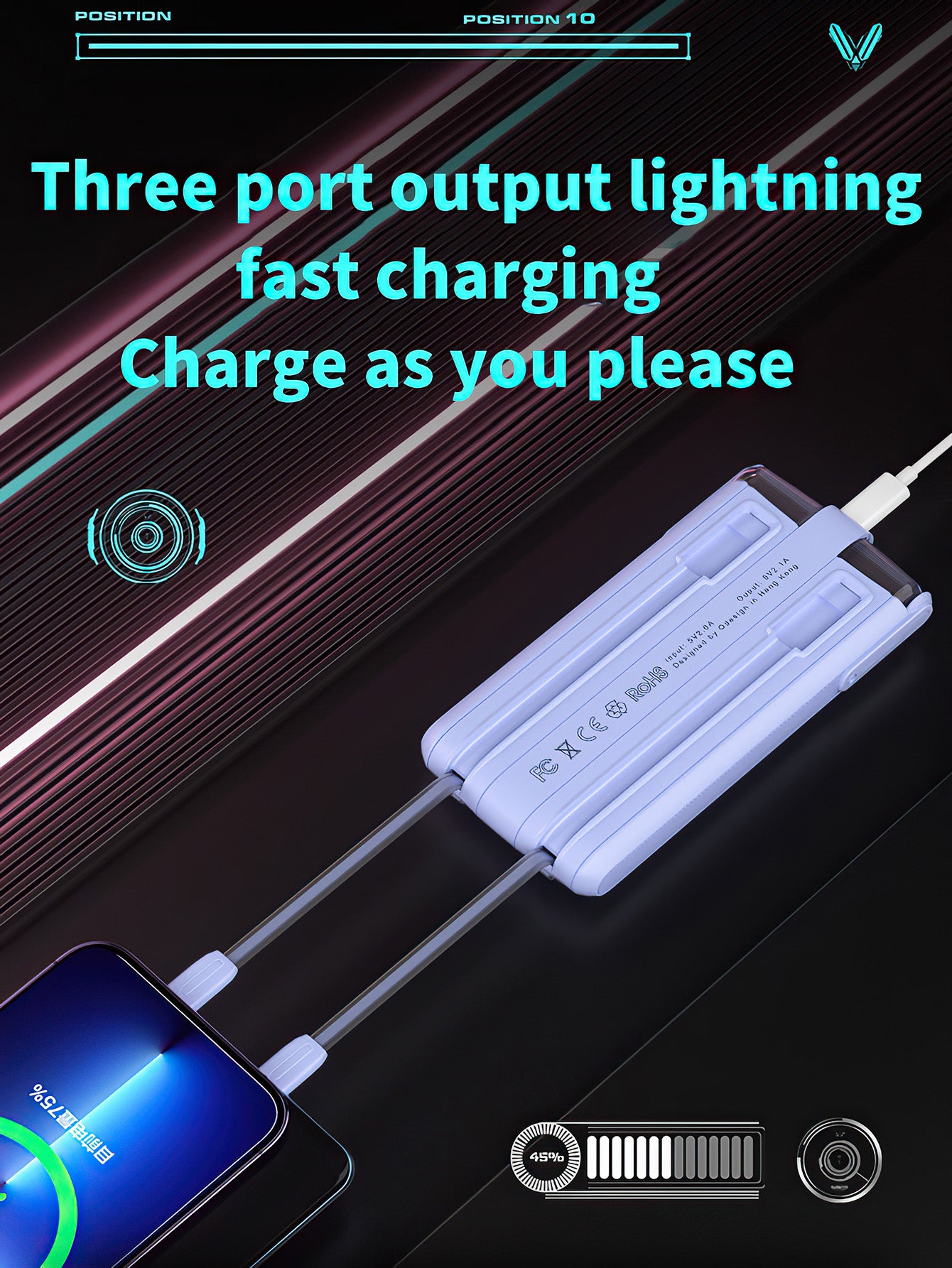 22.5W Super Fast Charging with Dual Built-in Cables - 4 Colours
